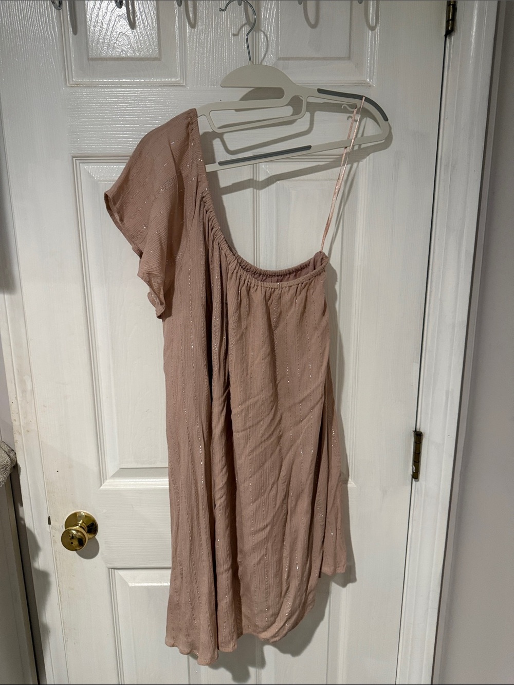 O'Neill One-Shoulder Dress in Blush Pink with Sparkle